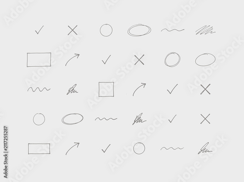 Collection of hand drawn highlight markers and annotation elements for design projects