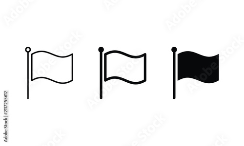Set of simple black and white flag icons in a clean flat vector illustration style for web design