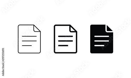 Set of three document file icons in different styles as a clean vector illustration for user interface design