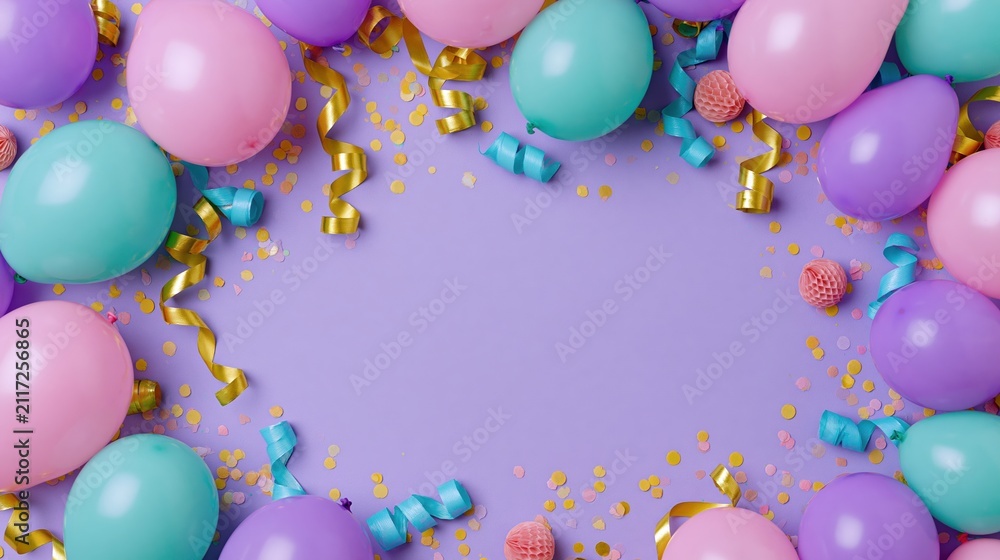 Obraz premium The Balloons Celebration Frame: Colorful Party Decor with Ribbons and Confetti