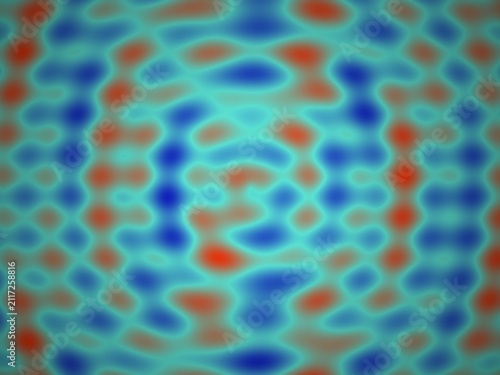 Obraz na plátně Blurred abstract pattern of interconnected red and blue blobs on cyan background