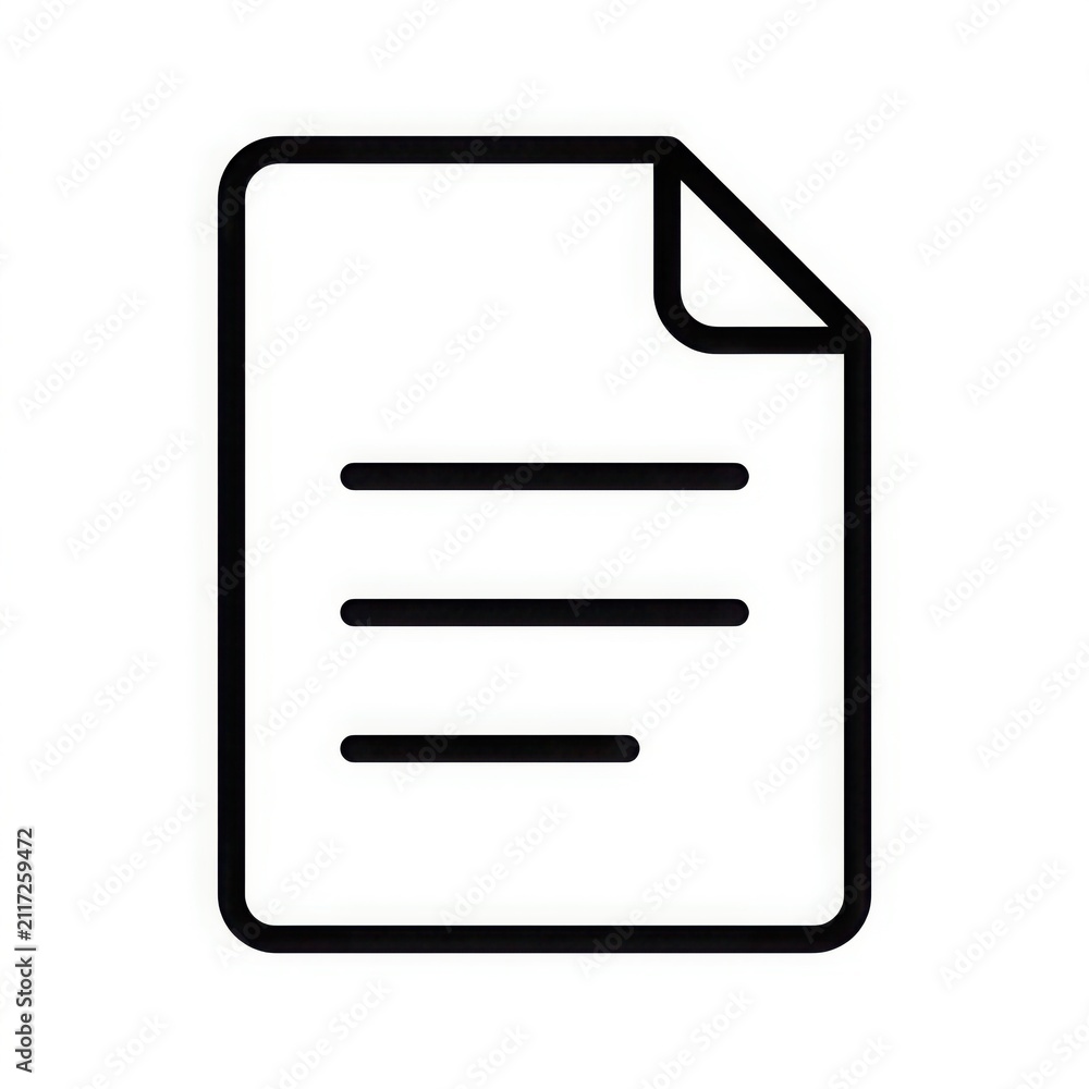Fototapeta premium Simple document icon black outline on white background