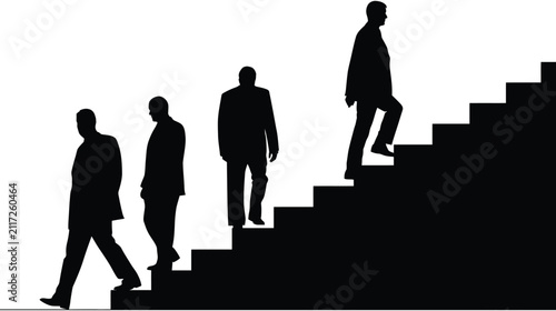 People silhouette icon corporate team climbing up stairs