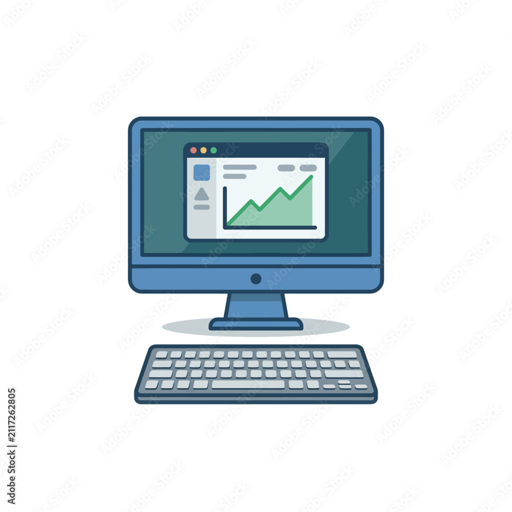 Fototapeta premium Computer Monitor Displaying Green Line Graph.