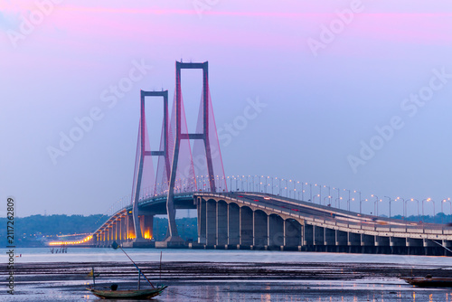 The Suramadu Bridge at Twilight,Surabaya,Indonesia.Is the longest Bridge in Indonesia connecting java and madura island.