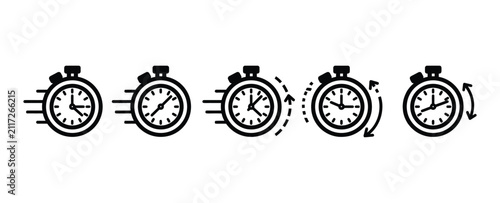 Icon set symbols for stopwatch and time measurement progress