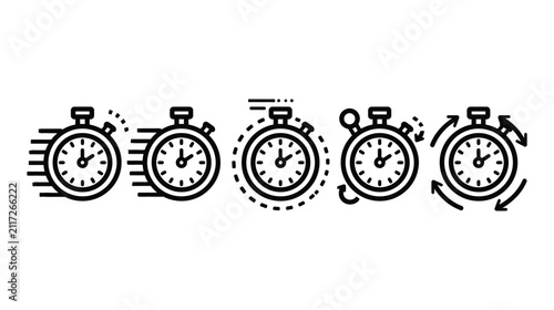 Icon set collection showing stopwatch time and speed variations