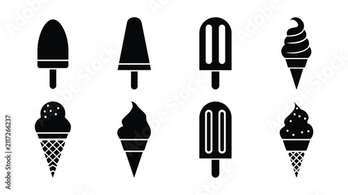 Icon collection vector silhouettes of various frozen ice cream