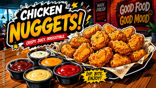 Chicken Nuggets Food Breaded Fried Crispy Fast Snack Poultry Meat Meal