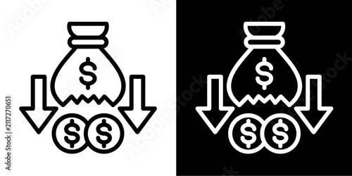 Cost Reduction  Icon Set White Line Style Collection