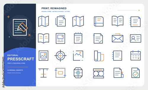  Premium Print and Publishing Outline Icon Set with 24 Editable Vector Symbols
