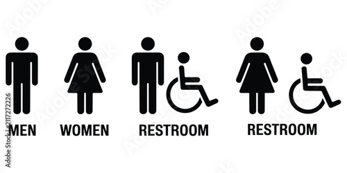 Black and white restroom for men, women, and accessibility men's restroom women's restroom de