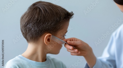 Obraz na płótnie Boy Head Lice Screening with Comb