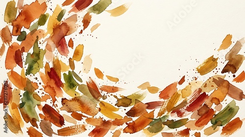 Autumn Leaves Swirl Pattern Watercolor Brush Strokes