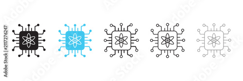 Quantum Computing icon set in Two Filled Colors and line Style. Perfect for quantum computing, artificial intelligence, technology websites, mobile apps, software interfaces, science projects.