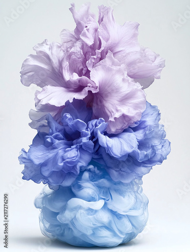 Abstract Fluid Motion Illustration with Gradient Purple and Blue Organic Shapes on White Background
