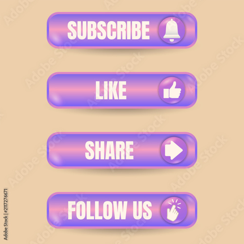 Purple Glossy Social Media Action Buttons
