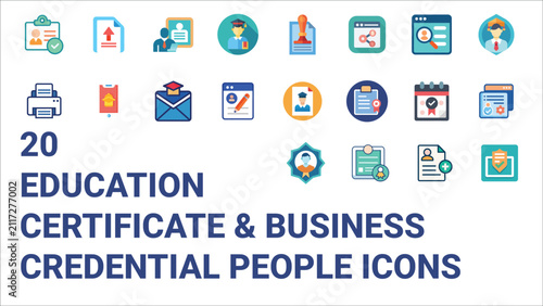 Obraz na płótnie Education certificate and business credential people icons – validation, achievement, and professional recognition symbols