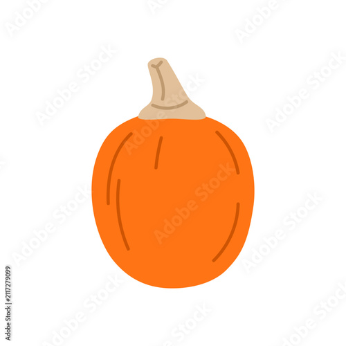 Small orange pumpkin. Compact orange pumpkin with smooth surface and short stem isolated in simple seasonal style. Vector 10 EPS.