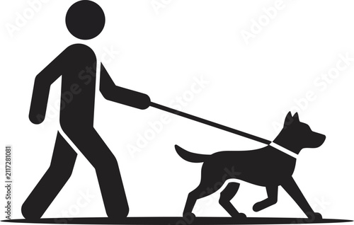 Man Walking a Dog on a Leash Vector Silhouette Icon