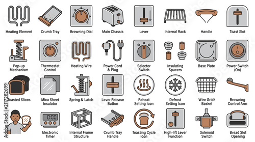 Toaster Components Diagram Explaining Inner Workings and Settings for Easy Understanding