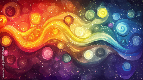 Abstract Cosmic Wave with Swirling Stars and Colorful Galaxy Background Illustration