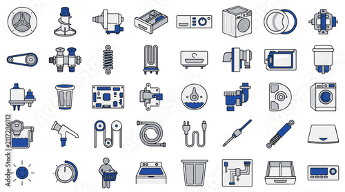 Washing Machine Parts Flat Icons Collection for Household Appliance Repair Services