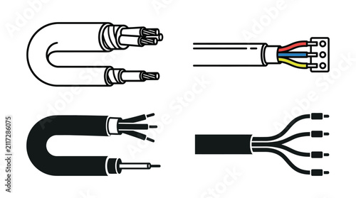 Electrical Cables And Connectors Black And White Line Art