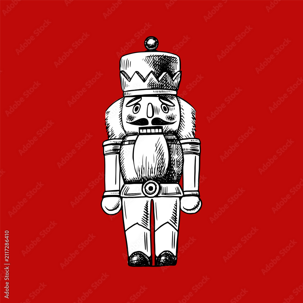 Fototapeta premium Vintage hand drawn nutcracker. Traditional Christmas sketch character. Holiday isolated vector illustration.
