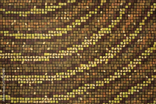 Abstract mosaic pattern with gold and brown squares