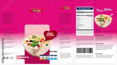 Bild auf Leinwand cornflakes Cereal Oatmeal Label Packaging Design Editable Vector Template