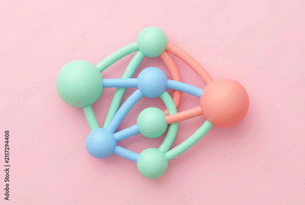 Obraz premium Pastel Molecular Network Featuring Geometric Spheres And Connecting Rods