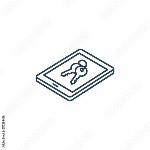 Isometric smartphone device with a pair of metal keys icon.