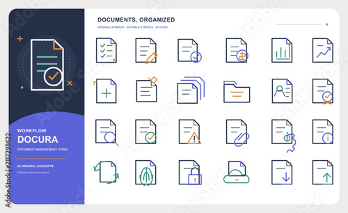  Premium Document Management and Digital File Outline Icon Set with 24 Editable Vector Symbols