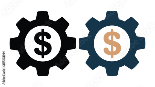 Gear dollar icon set symbolizing business operations workflow optimization financial processes productivity and corporate management concepts