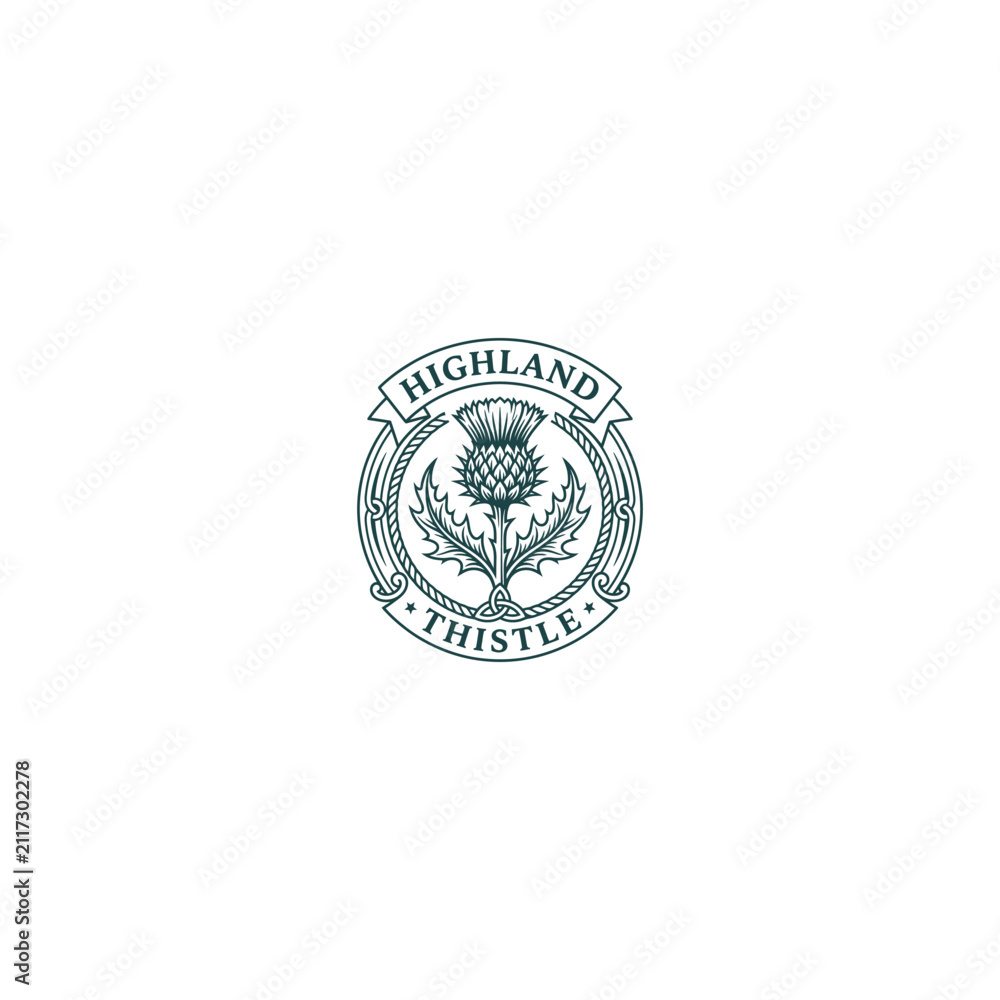 Obraz premium Vintage Scottish Highland Thistle Emblem with Celtic Knot Design