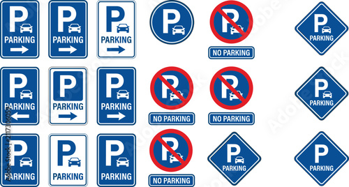 Canvastavla Set of blue parking and no parking traffic signs vector illustration