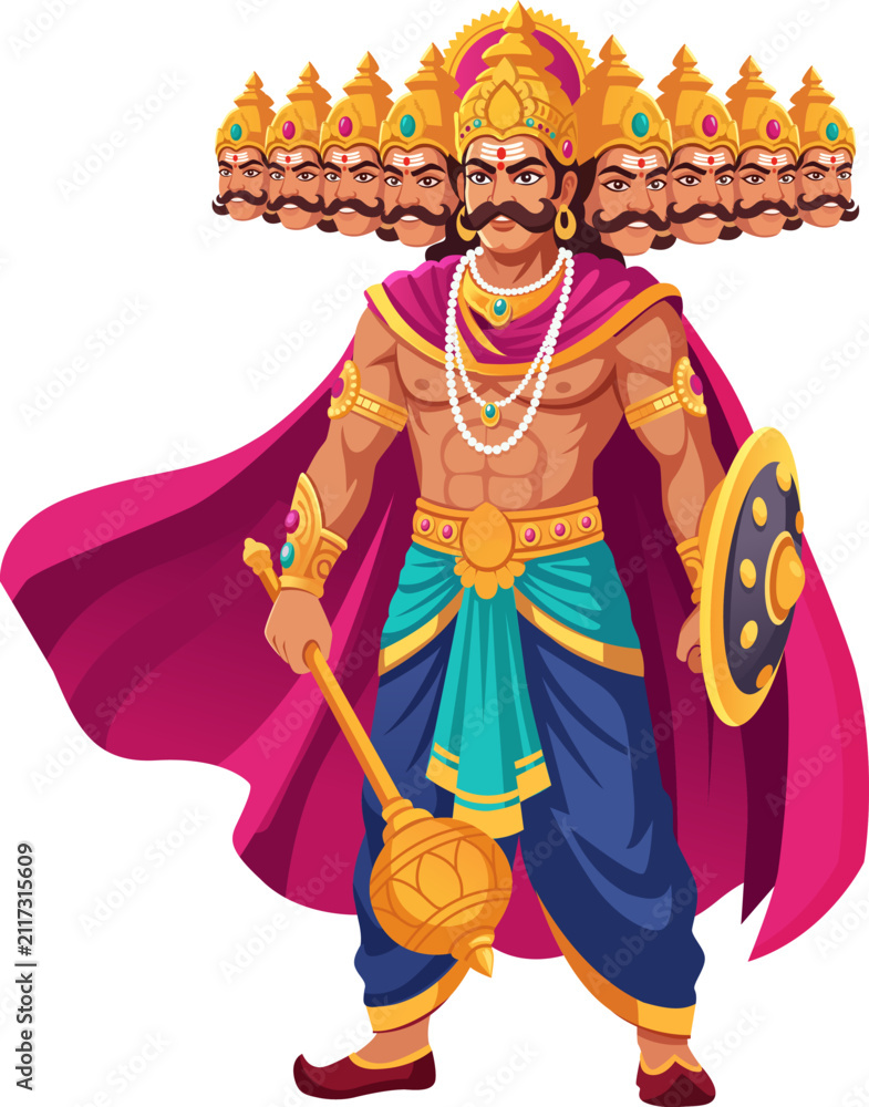 Obraz premium Ten-Headed Ravana Holding Mace and Shield Dussehra