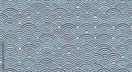 Japanese Seigaiha Blue Ocean Wave Seamless Pattern Background