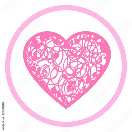 Foto Intricate pink heart with floral patterns encased in a circular pink border on white background