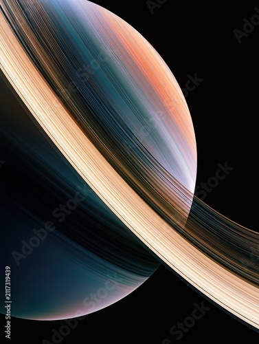 Swirling cosmic rings encircle a glowing, textured celestial body
