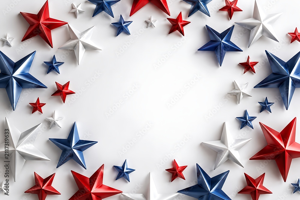 Obraz premium Veterans Day Patriotic Background with Red White Blue 3D Star Frame Border