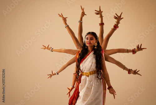 Portrait of a Bengali woman as goddess Durga