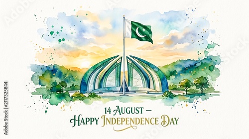 Pakistan Monument Independence Day Watercolor