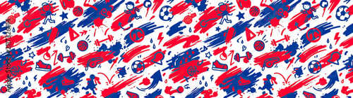 Energetic Sporty Doodle Pattern with Red and Blue Accents