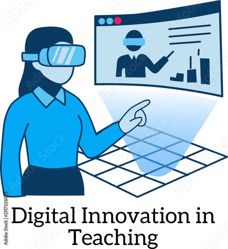 Online Teacher Explaining Digital Lesson in Virtual Classroom Vector Illustration