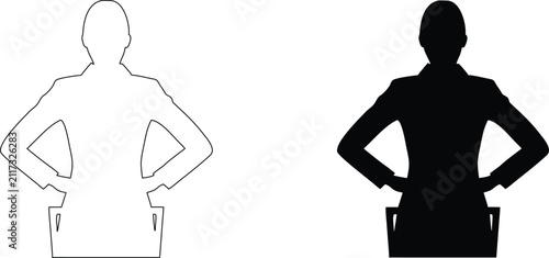 Professional woman with hands on hips silhouette isolated on transparent background for corporate business presentation.