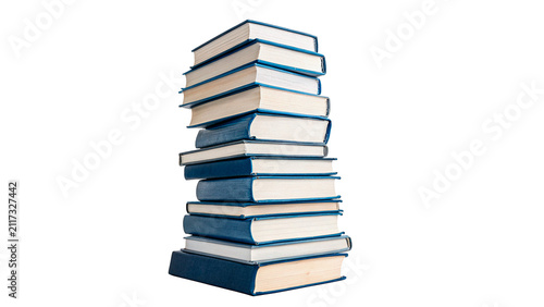 Fotografie Stack of vintage ancient leather bound textbooks isolated on transparent backgro