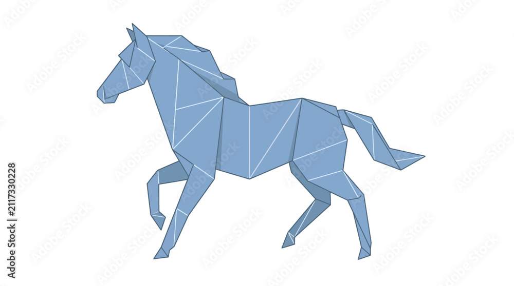Obraz premium Geometric blue low poly running horse illustration.