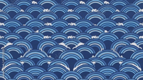 Blue Wave Pattern with Traditional Japanese Design Elements.